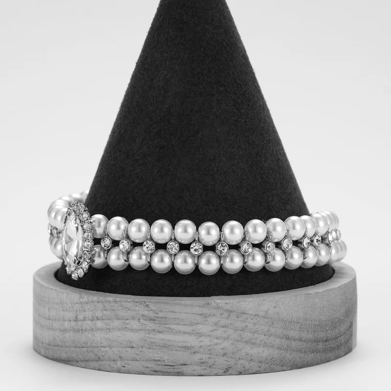 Rhinestone & Pearl Cat Collar Necklace