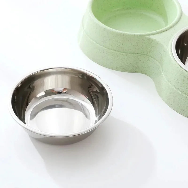 Double Stainless Steel Pet Bowl with Raised Stand – For Dogs & Cats