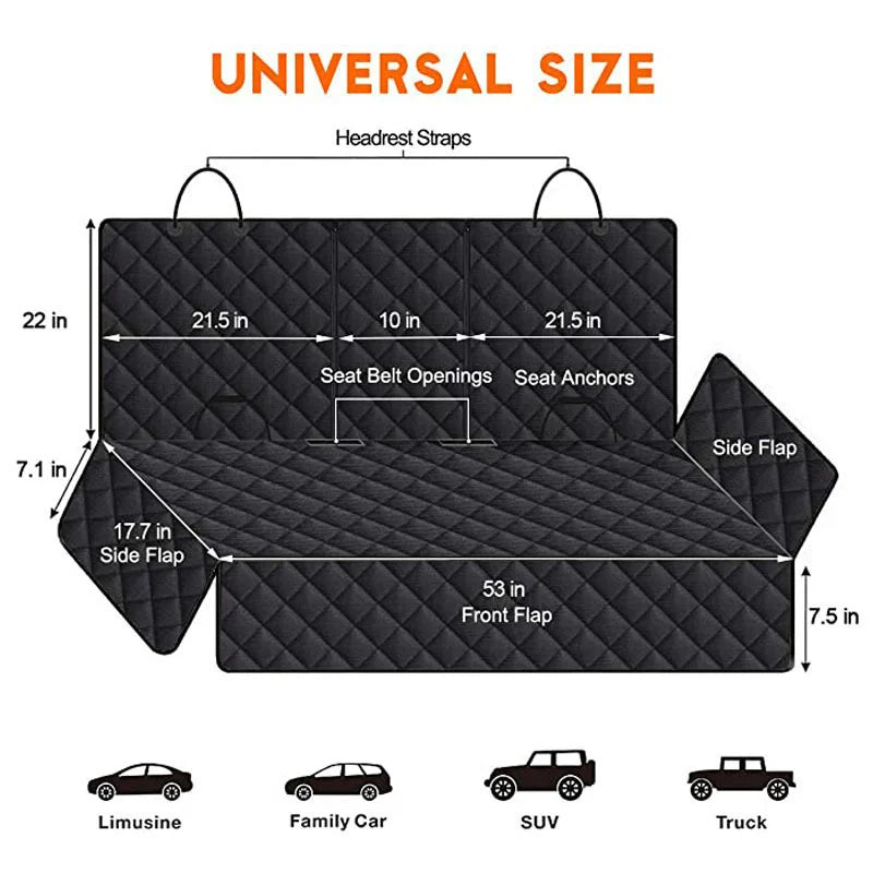Waterproof Dog Car Seat Cover for Back Seat — Non-Slip Universal Fit