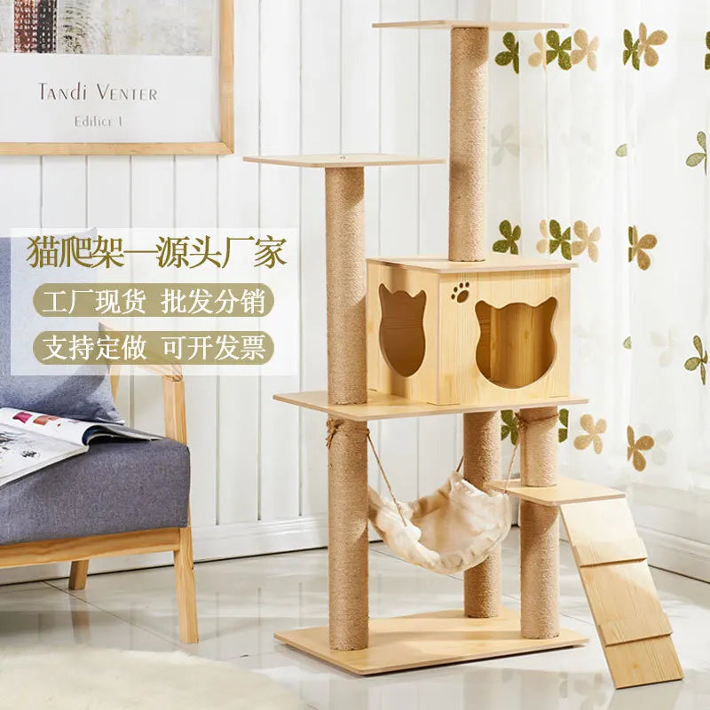 Multi-Level Wooden Cat Tree with Sisal Scratching Posts