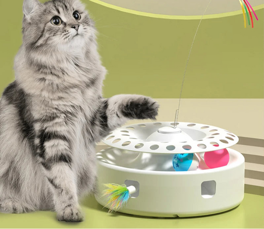3-in-1 Automatic Cat Toy - Wireless Interactive Feather Wand with Track Ball & Teasing Stick