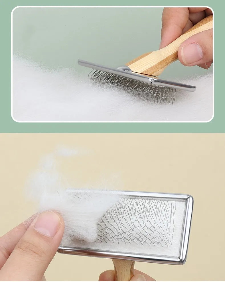 Bamboo Handle Stainless Steel Pet Grooming Comb for Dogs & Cats