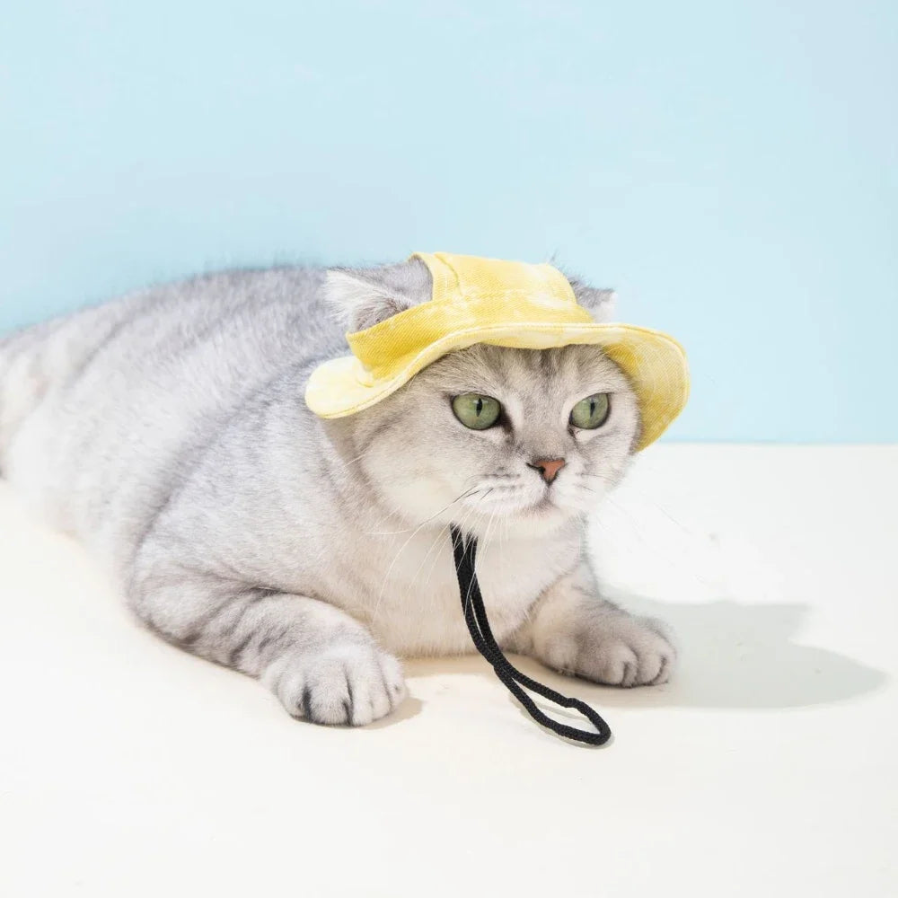 Adjustable Cotton Baseball Cap for Dogs & Cats – Ear Hole Sun Hat for Small & Medium Pets