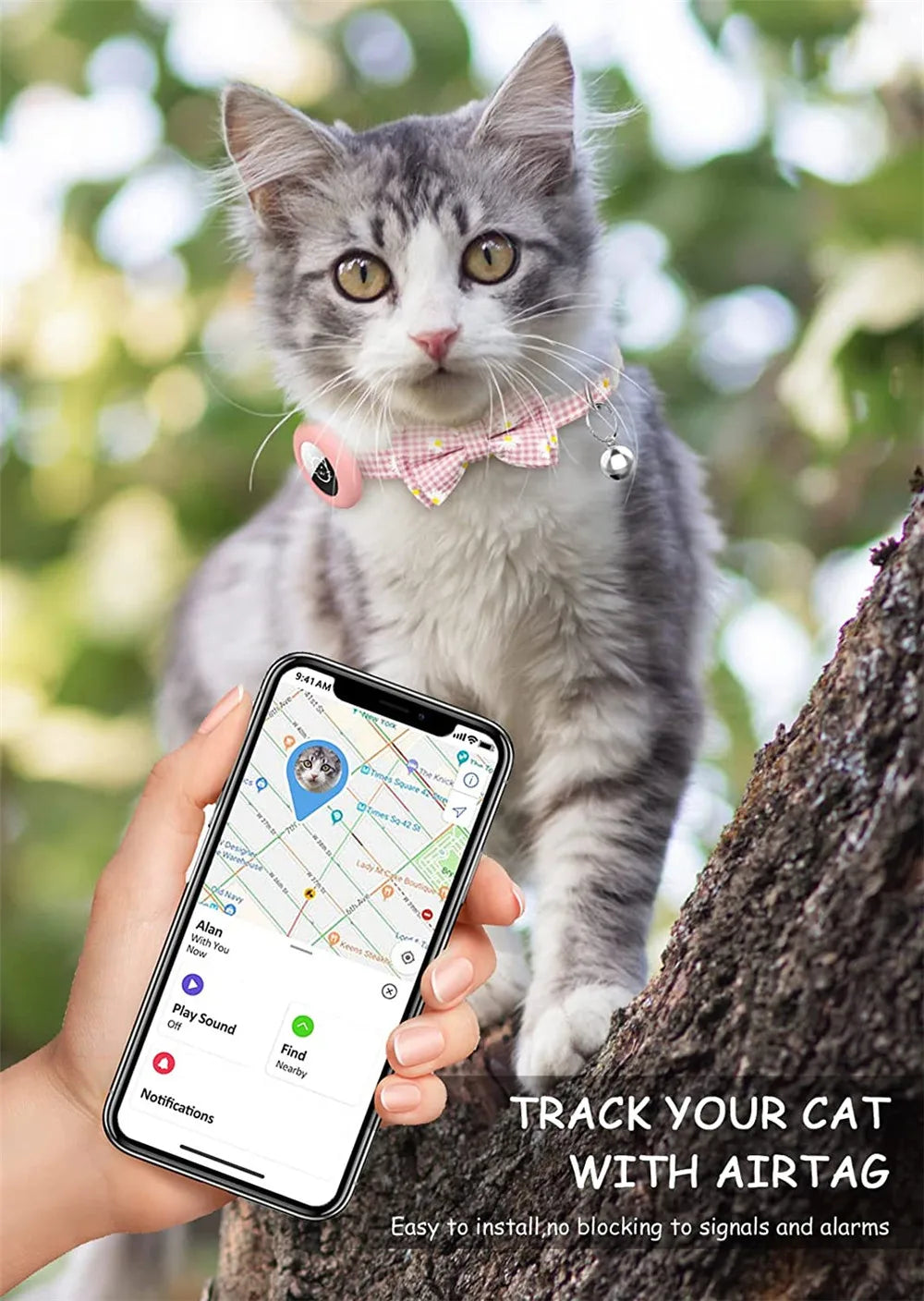 Collier de chat à dégagement rapide avec support AirTag et clochette