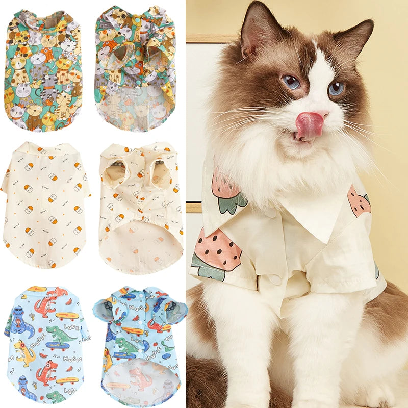 Cartoon Print T-Shirt for Cats & Small Dogs