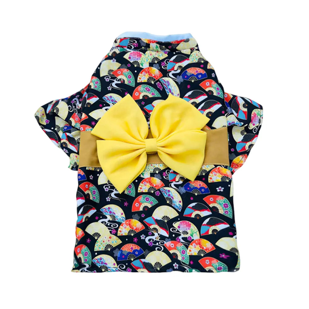 Japanese Bow Print Pet Kimono for Cats & Small Dogs