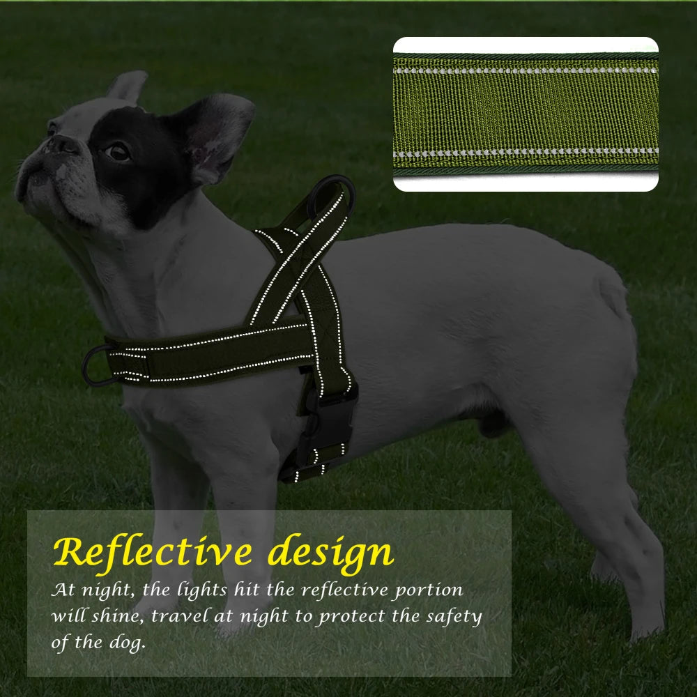 Tactical No-Pull Dog Harness - Reflective Nylon Vest for Training