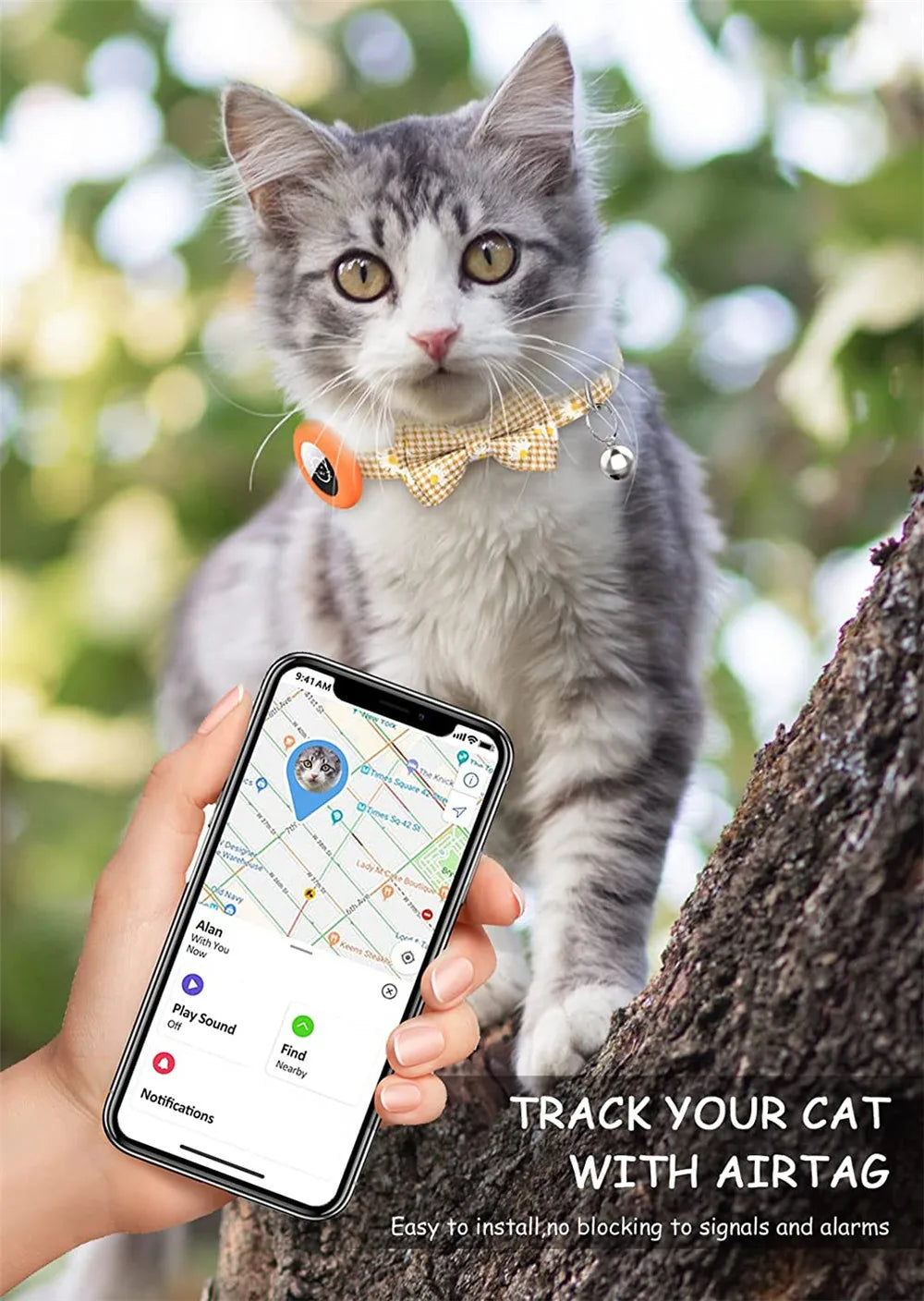 Collier de chat à dégagement rapide avec support AirTag et clochette
