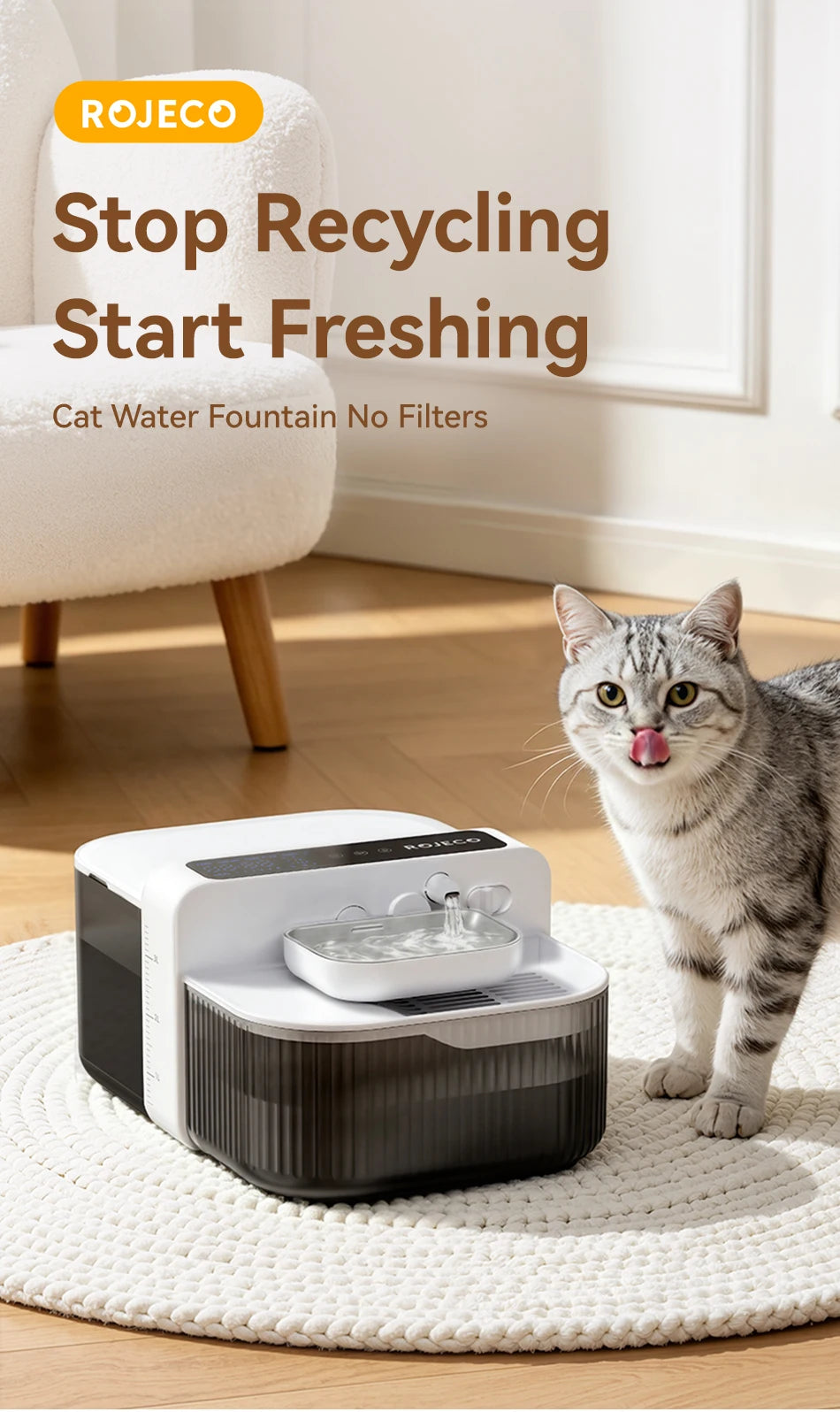 3.5L Wireless Pet Water Fountain with Sewage Separation & 2000mAh Battery