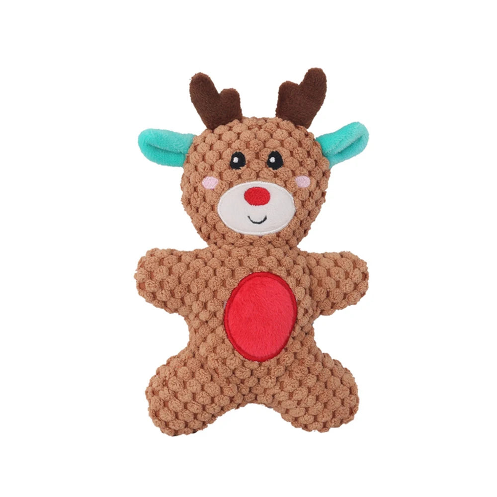 Christmas Plush Squeaky Toy for Dogs & Cats – Santa, Deer & Gingerbread