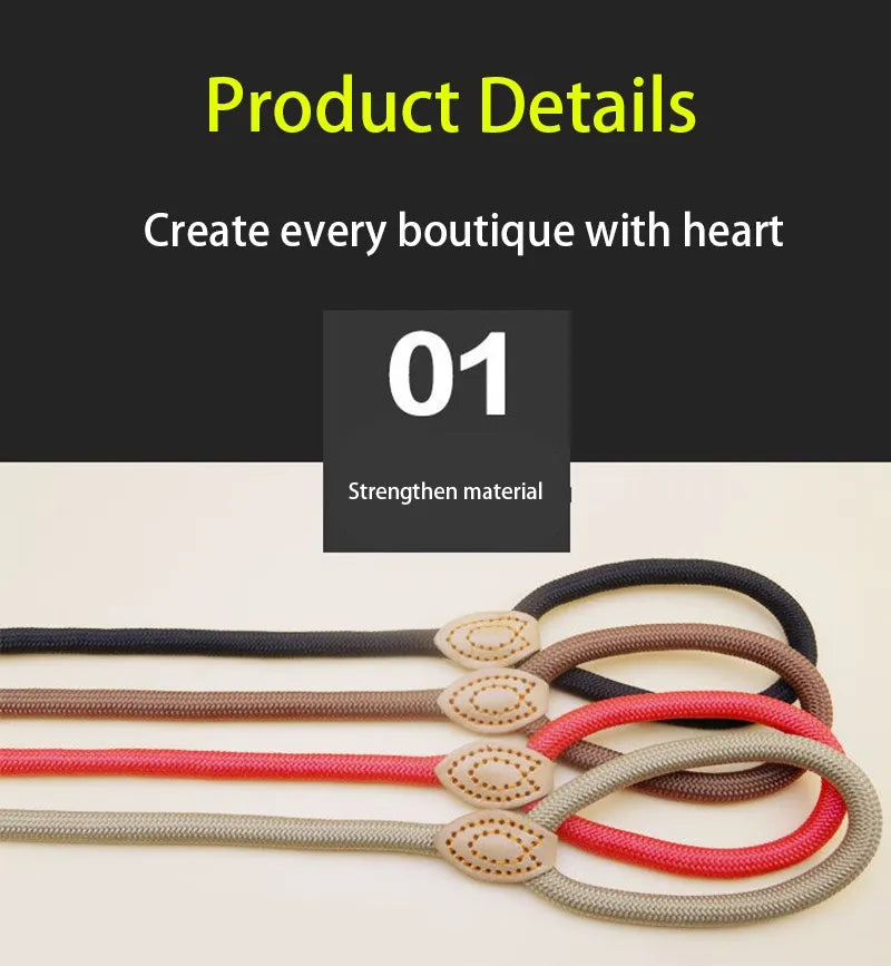 Laisse-collier chien - Corde tressée robuste avec boucle réglable pour grands chiens