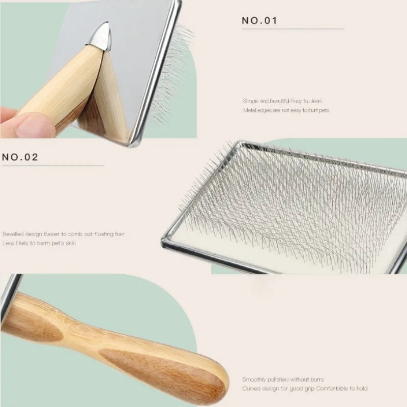 Bamboo Handle Stainless Steel Pet Grooming Comb for Dogs & Cats