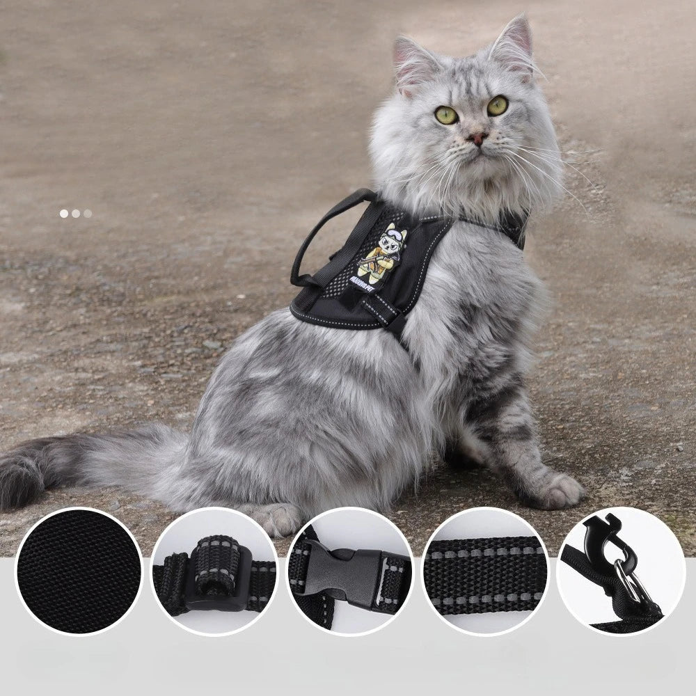 Harnais tactique réfléchissant avec poignée pour chats et chatons
