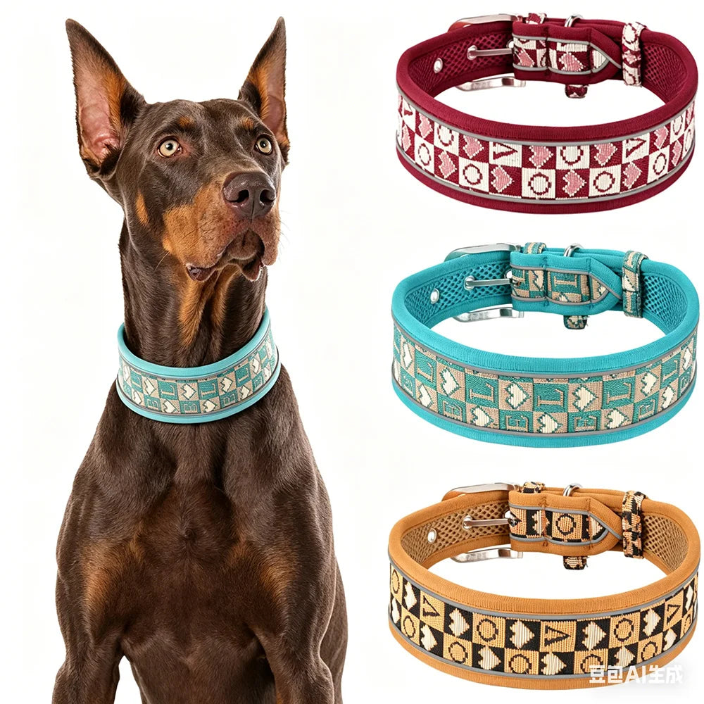 Wide Reflective Dog Collar with No-Pressure Fit