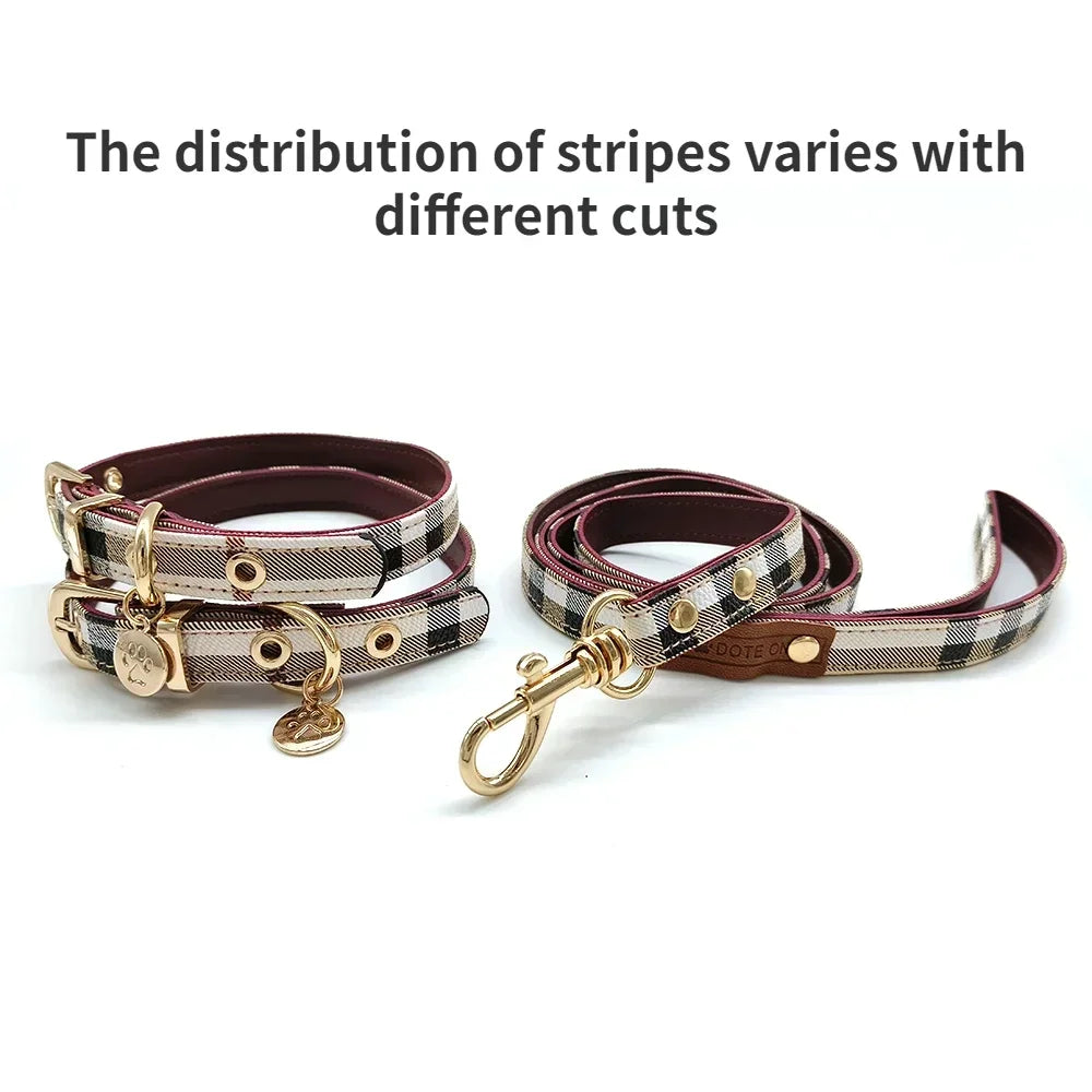 Leather Dog Collar & Leash Set – Black & White Stripe