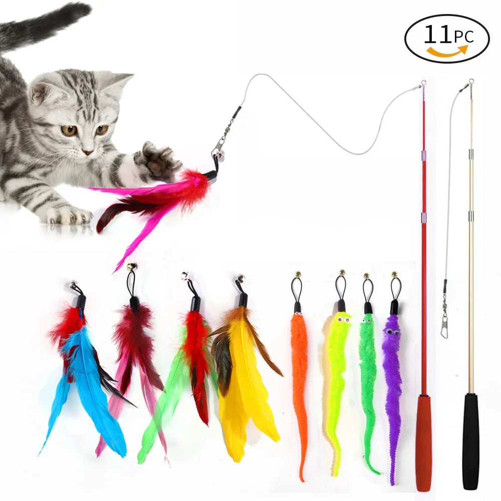 Retractable Cat Feather Wand Set