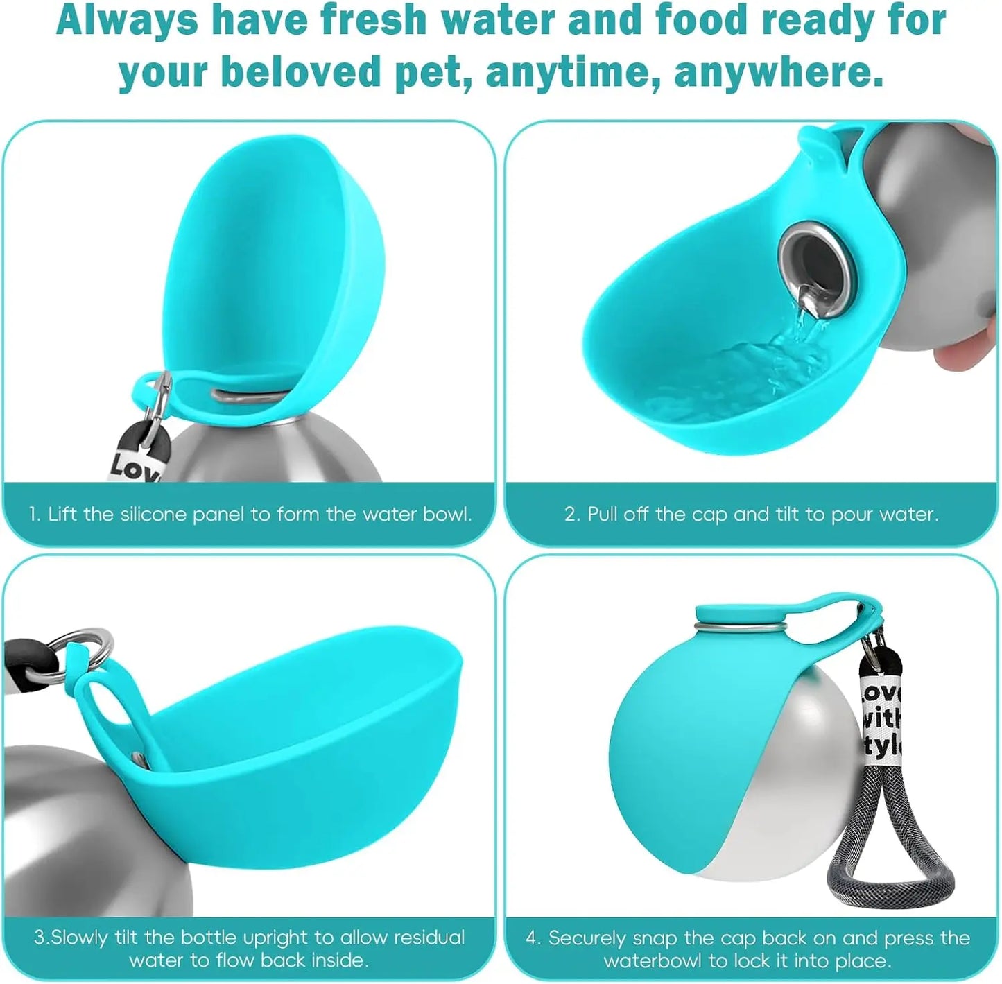 2-in-1 Dog Water Bottle with Foldable Silicone Bowl