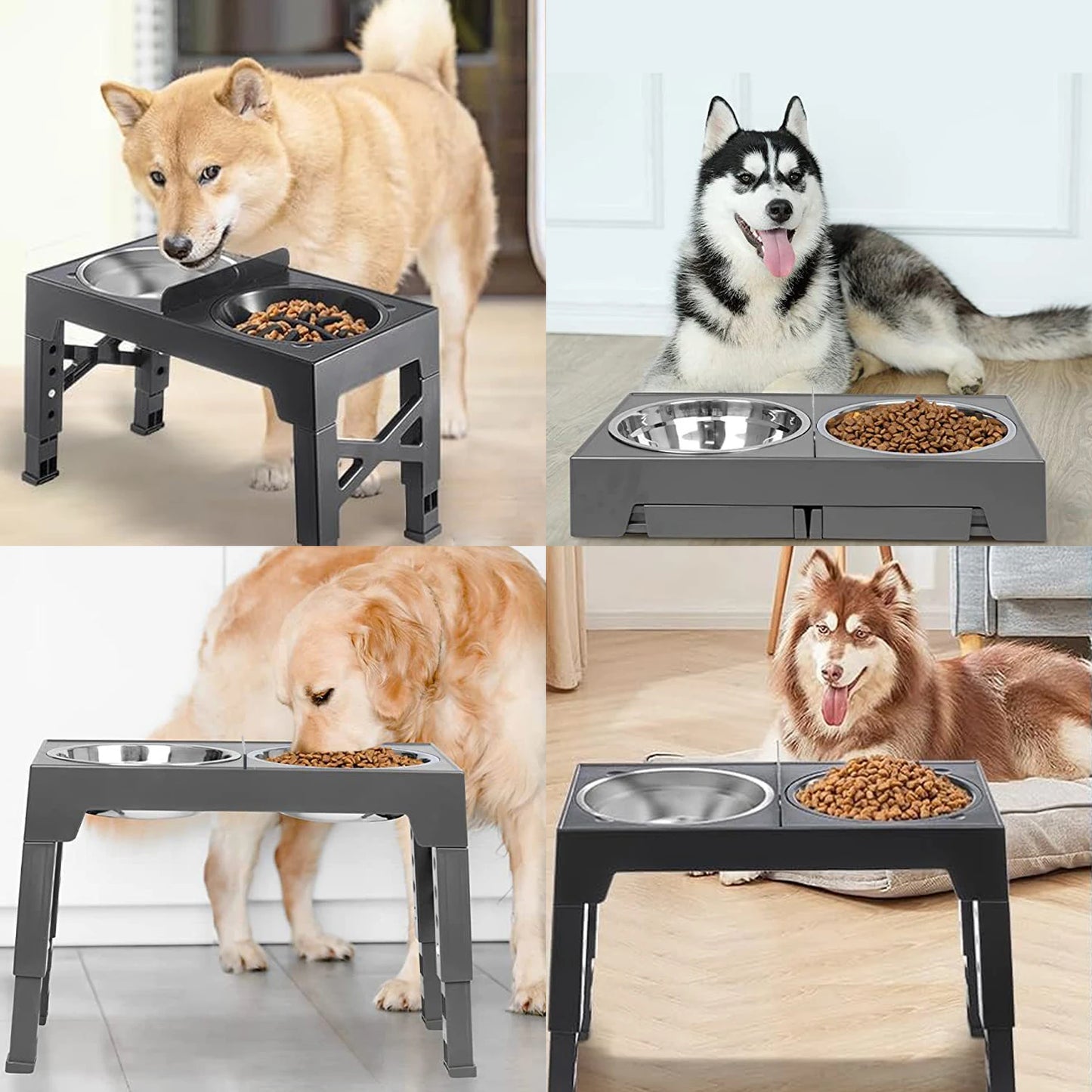 Adjustable Elevated Dog Feeder with Stainless Steel Bowls – 5 Heights