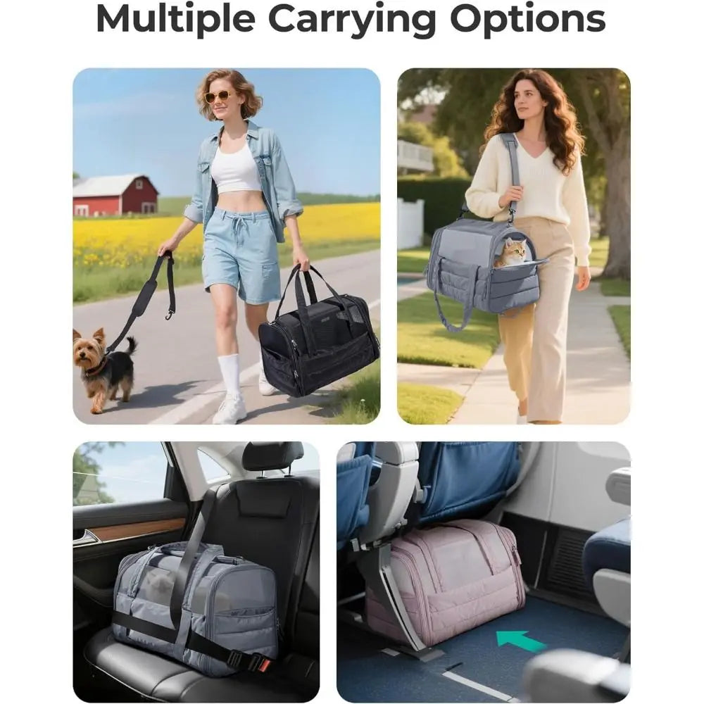 Quilted Pet Carrier with Mesh Panels & Removable Pad