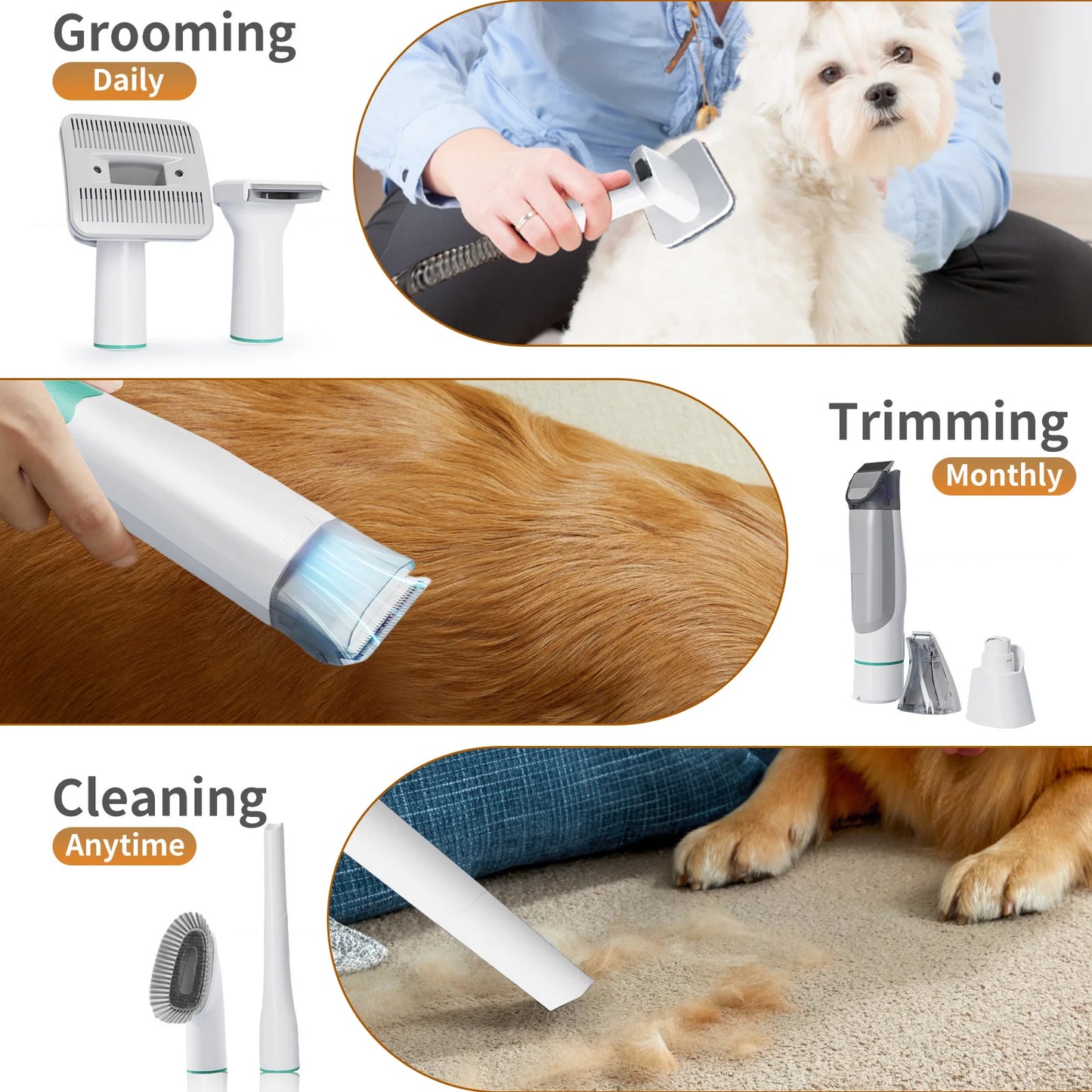 7-in-1 Pet Grooming Vacuum Kit with Clippers & Nail Grinder – 400W