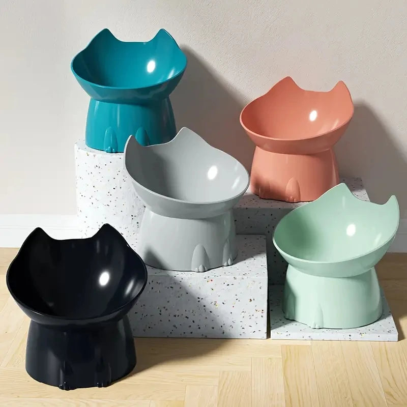 Elevated Cat Bowl - Anti-Tip Raised Feeding Dish with Tilted Design
