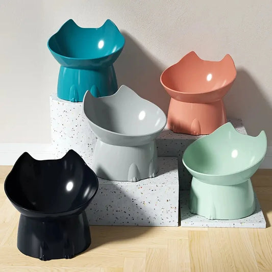 Elevated Cat Bowl - Anti-Tip Raised Feeding Dish with Tilted Design
