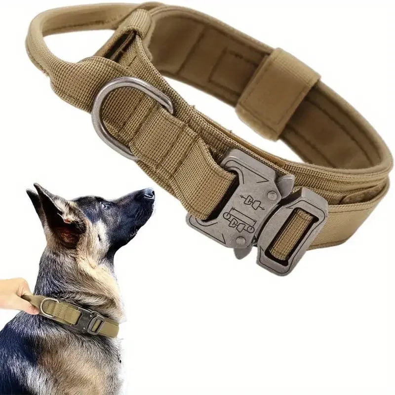 Tactical Military Nylon Dog Collar with Control Handle & Metal Buckle