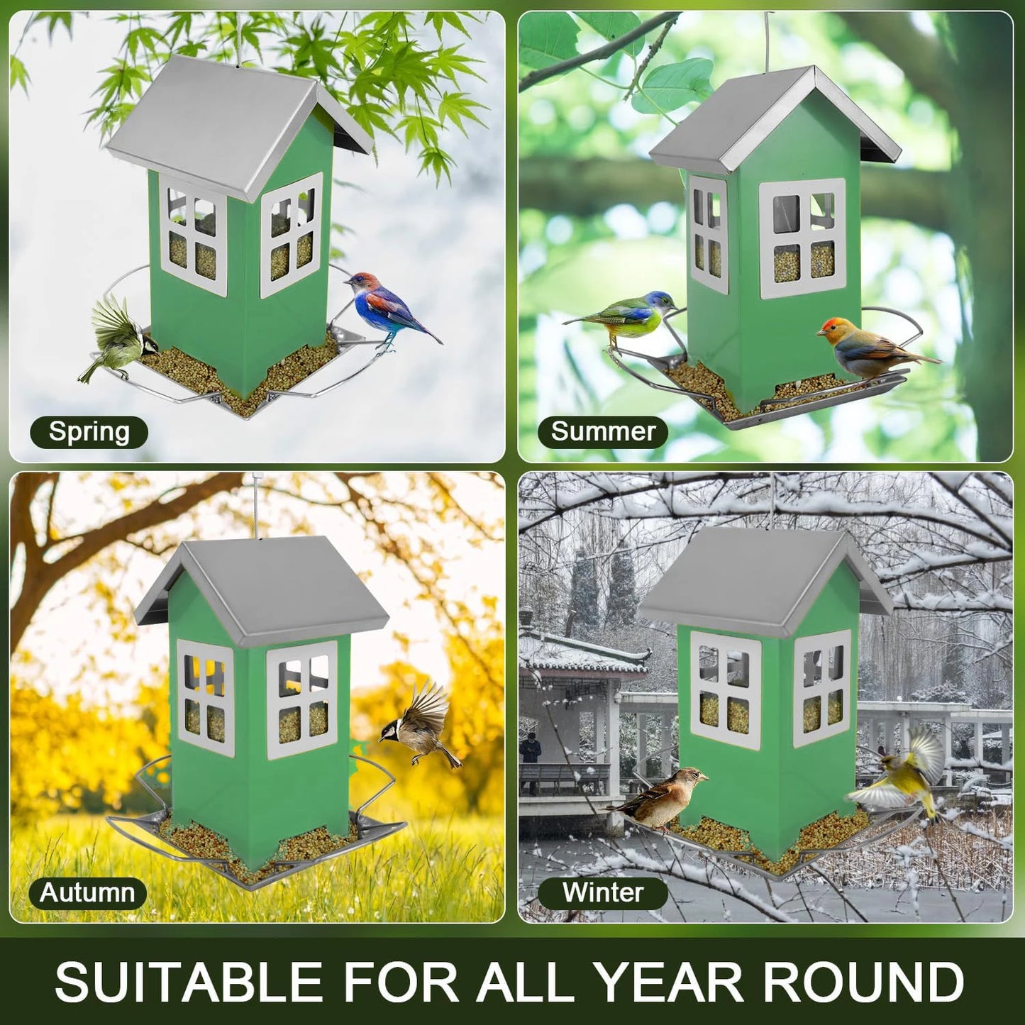 Outdoor Garden Bird Feeder House — Hanging & Suction Mount for Birds & Squirrels