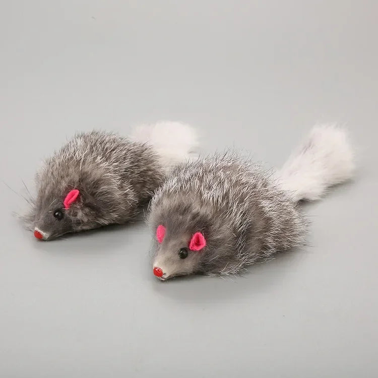 Rabbit Fur & Plush Mouse Toy for Cats – Long Tail Chew & Play Mice