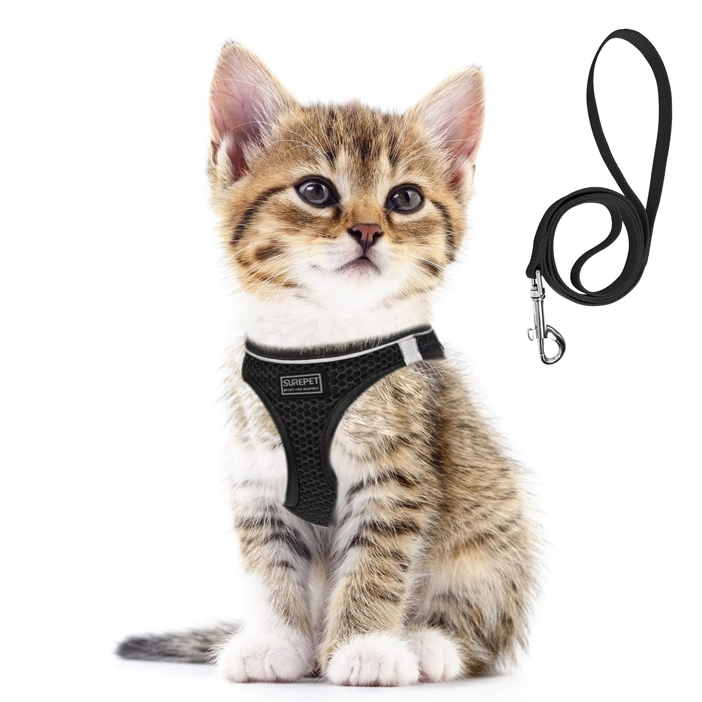 Adjustable Mesh Harness & Lead Set — Breathable Reflective Vest for Small Dogs & Cats