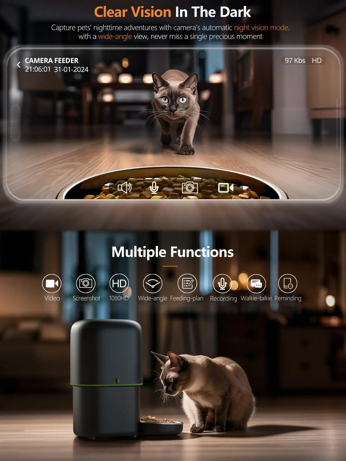 Smart Pet Feeder with 1080P Camera, Night Vision & Two-Way Audio — 2.4G/5G Wi-Fi, Tuya App