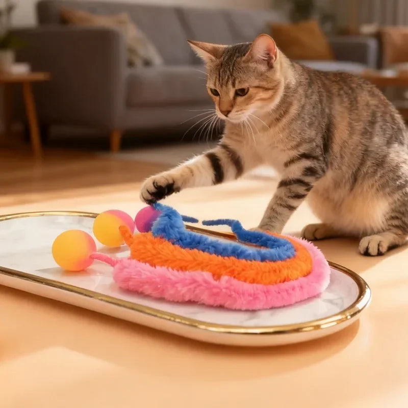 Interactive Glow & Bounce Cat Toy Set – Caterpillar, Balls & Teaser