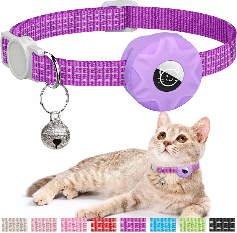 Support de collier pour animaux de compagnie avec design réfléchissant - Étui AirTag en silicone avec clochette