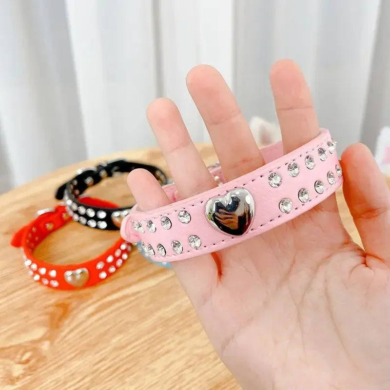 Rhinestone Heart Pet Collar