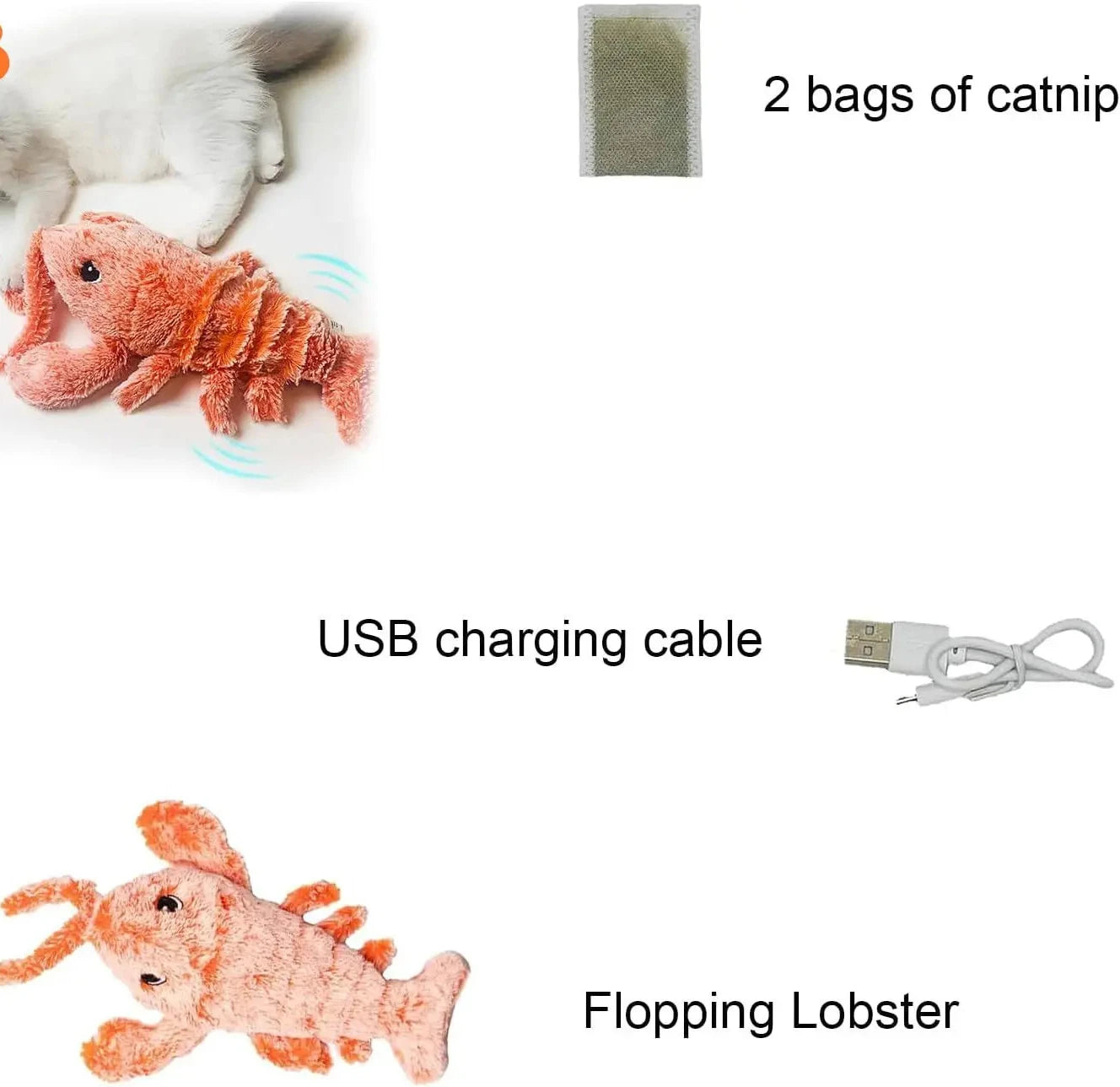 Jouet interactif pour chat homard vibrant avec herbe à chat