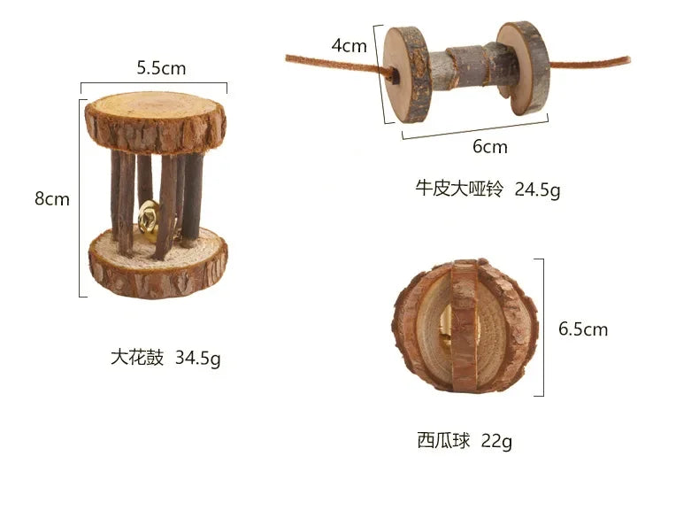 Wooden Molar & Play Toy Set for Small Pets