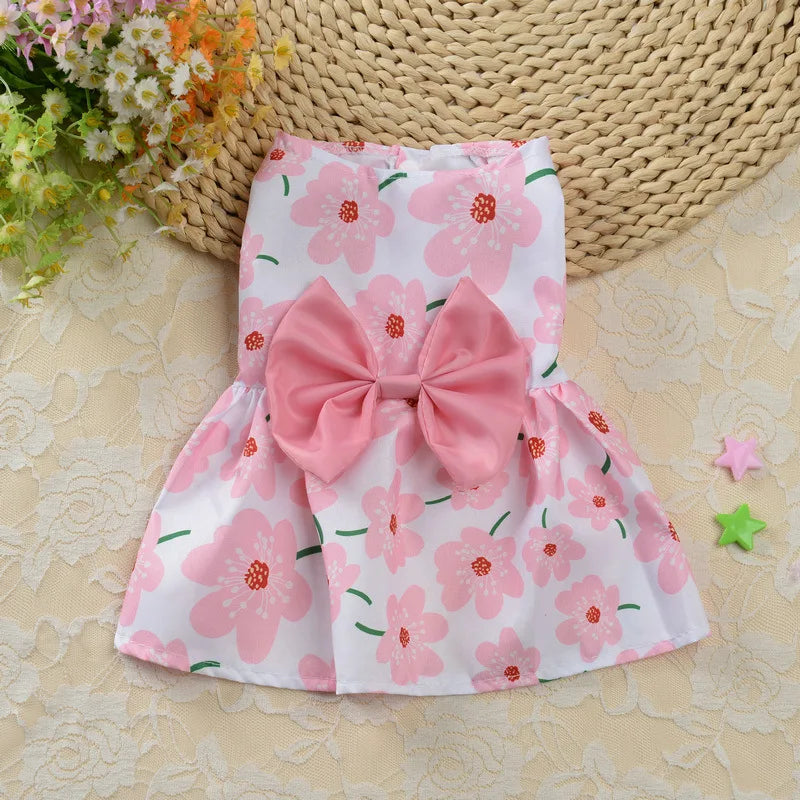Fruit & Floral Print Bow Dress for Cats & Small Dogs